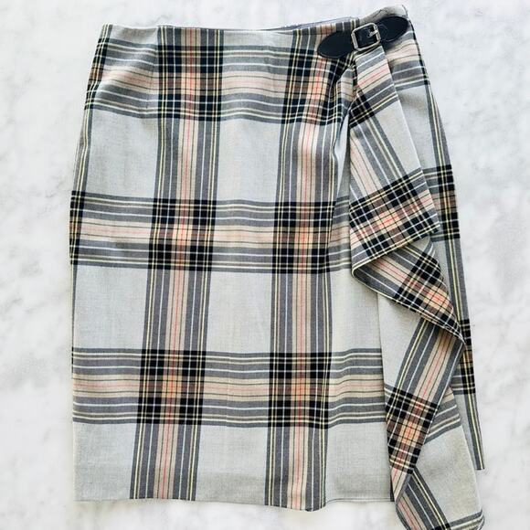 Etcetera Dresses & Skirts - Etcetera Ladies Plaid Wrap Skirt Size 2 Contemporary Classic Grey Black Tartan